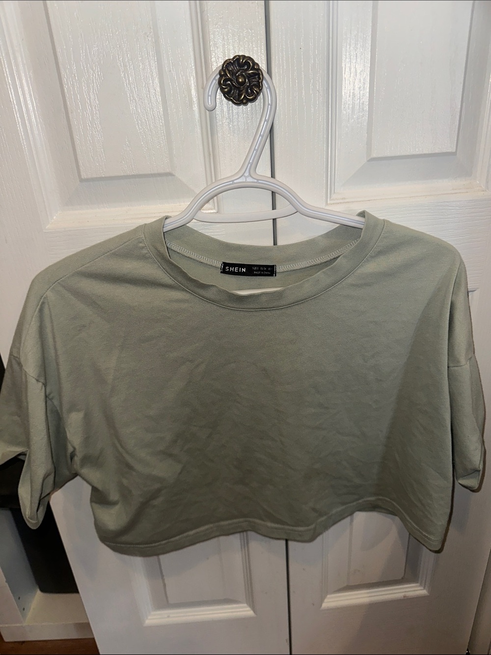 SHEIN Sage Green Cropped Crewneck Tee